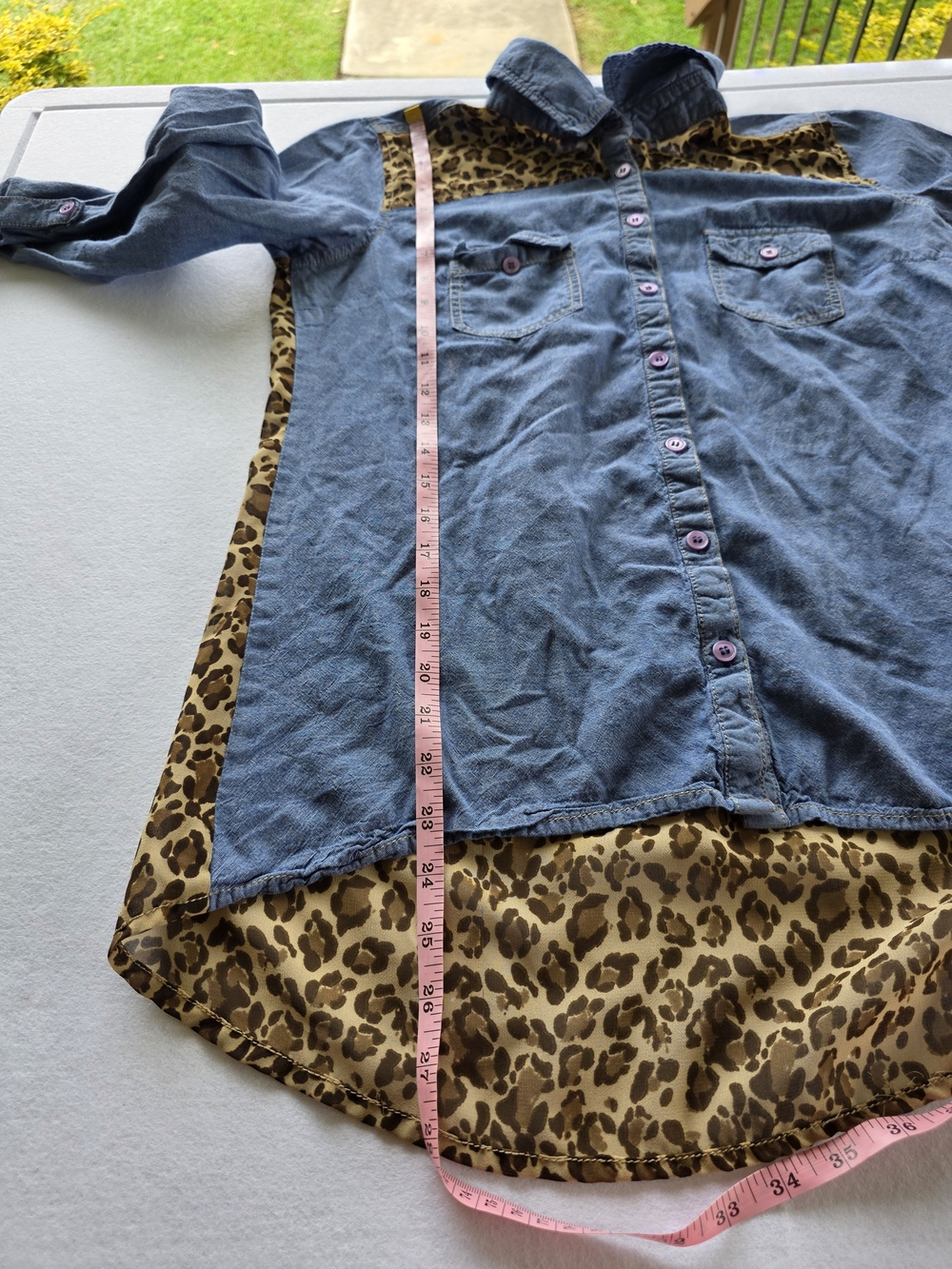 Truth Denim Button-Down Shirt with Leopard Trim - Picture 3 of 7